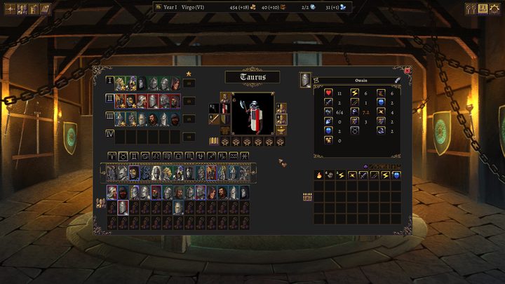 Barracks screen showing the squads and stats of the Taurus order