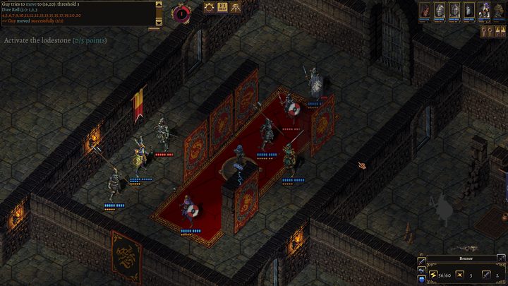 Knights fighting through a bannered hall towards a lodestone